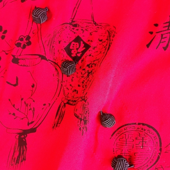 Soft Surroundings Wrap Top Womens Large Red Asian Oriental Pagoda Japanese - Picture 12 of 16